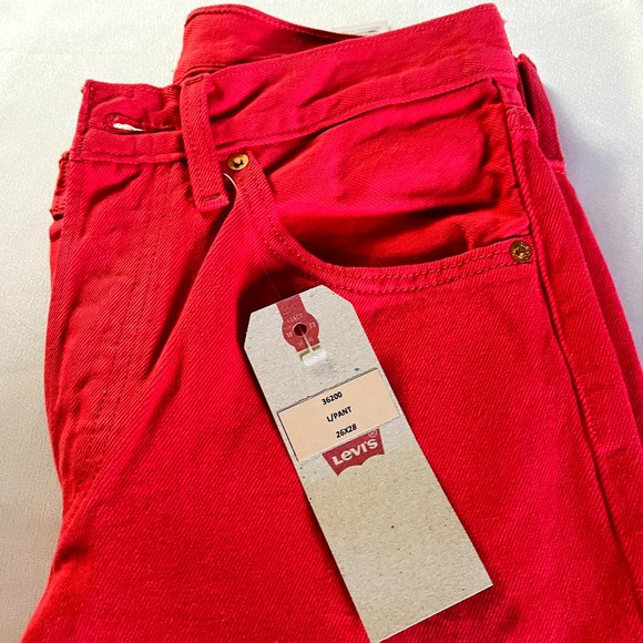 NWT Levis Premium 501 Jeans Women 26x28 Red High Rise Straight Made USA 90 Denim - Picture 13 of 14